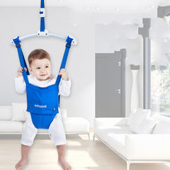Pink children's bounce fitness frame from Baby Joy, designed for kids' exercise and active play.