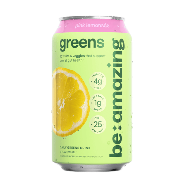 Be Amazing Daily Greens Organic Vegan Greens Drink RTD pack with mixed berry flavor, featuring vibrant bottles and fresh ingredients.