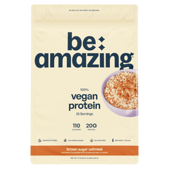 Be Amazing vegan protein powder with pineapple flavor, 25 servings, featuring a vibrant Dole Whip pineapple design.