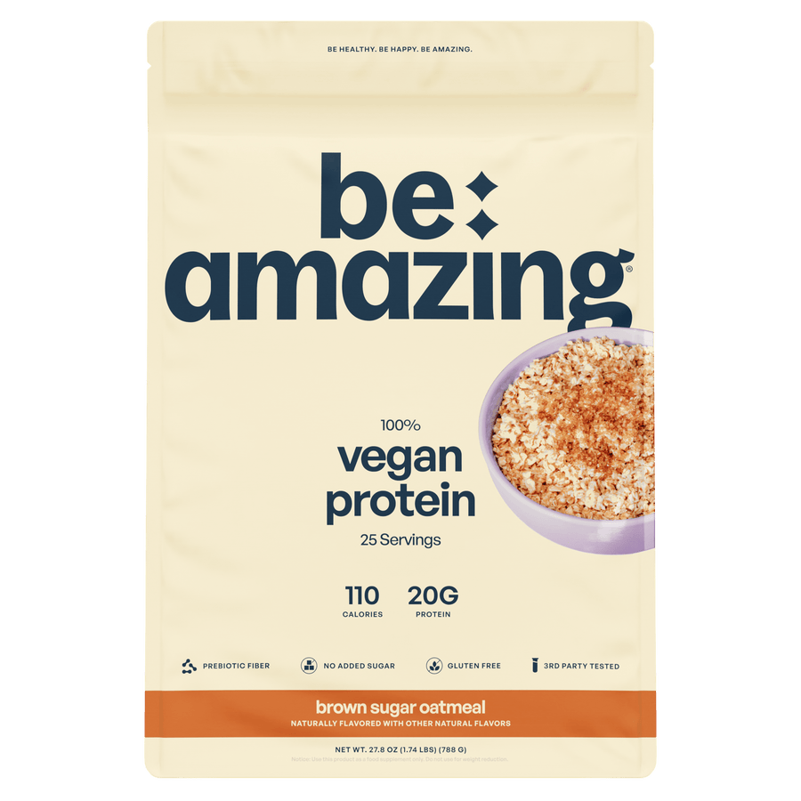 Be Amazing vegan protein powder with pineapple flavor, 25 servings, featuring a vibrant Dole Whip pineapple design.