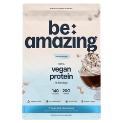 Be Amazing vegan protein powder with Dole Whip Pineapple flavor, 25 servings, displayed in a clear container with scoop