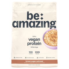 Be Amazing vegan protein container with Dole Whip Pineapple flavor, showing 25 servings of plant-based protein powder.