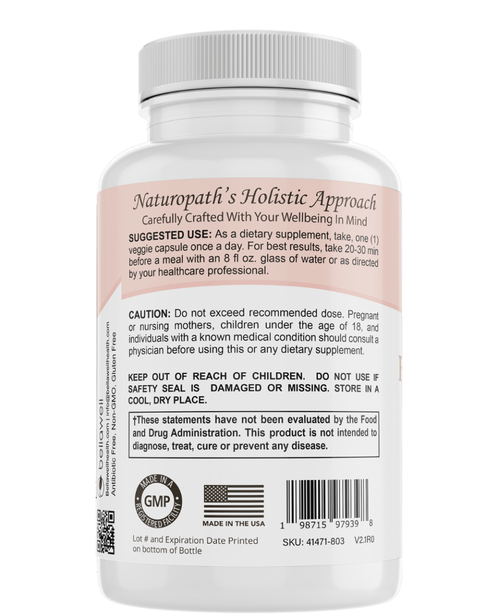 Bellawell Health Blood Sugar Balance capsules showing the supplement bottle with label and capsules inside.