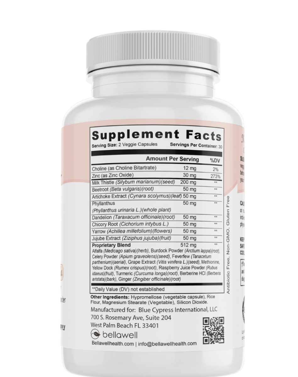 Bellawell Health Pure Liver Cleanse capsules, dietary supplement for liver detox and support, shown in a bottle.