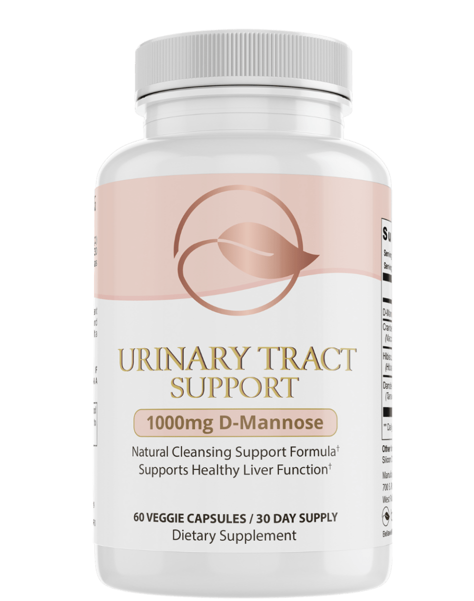 Bellawell Health Urinary Tract Support capsules, dietary supplement for urinary health, shown in a white bottle with capsules inside.