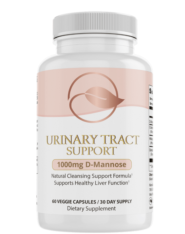 Bellawell Health Urinary Tract Support capsules, dietary supplement for urinary health, shown in a white bottle with capsules inside.