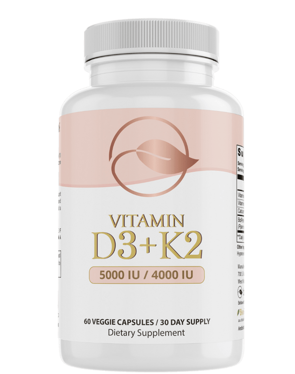 Bellawell Health Vitamin D3 & K2 capsules, supplement for immune support and bone health, with bright packaging and capsules inside.