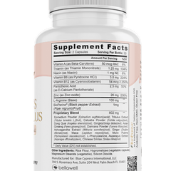 Women's Vitality Plus capsules by Bellawell Health, featuring dietary supplement capsules for energy and overall wellness.
