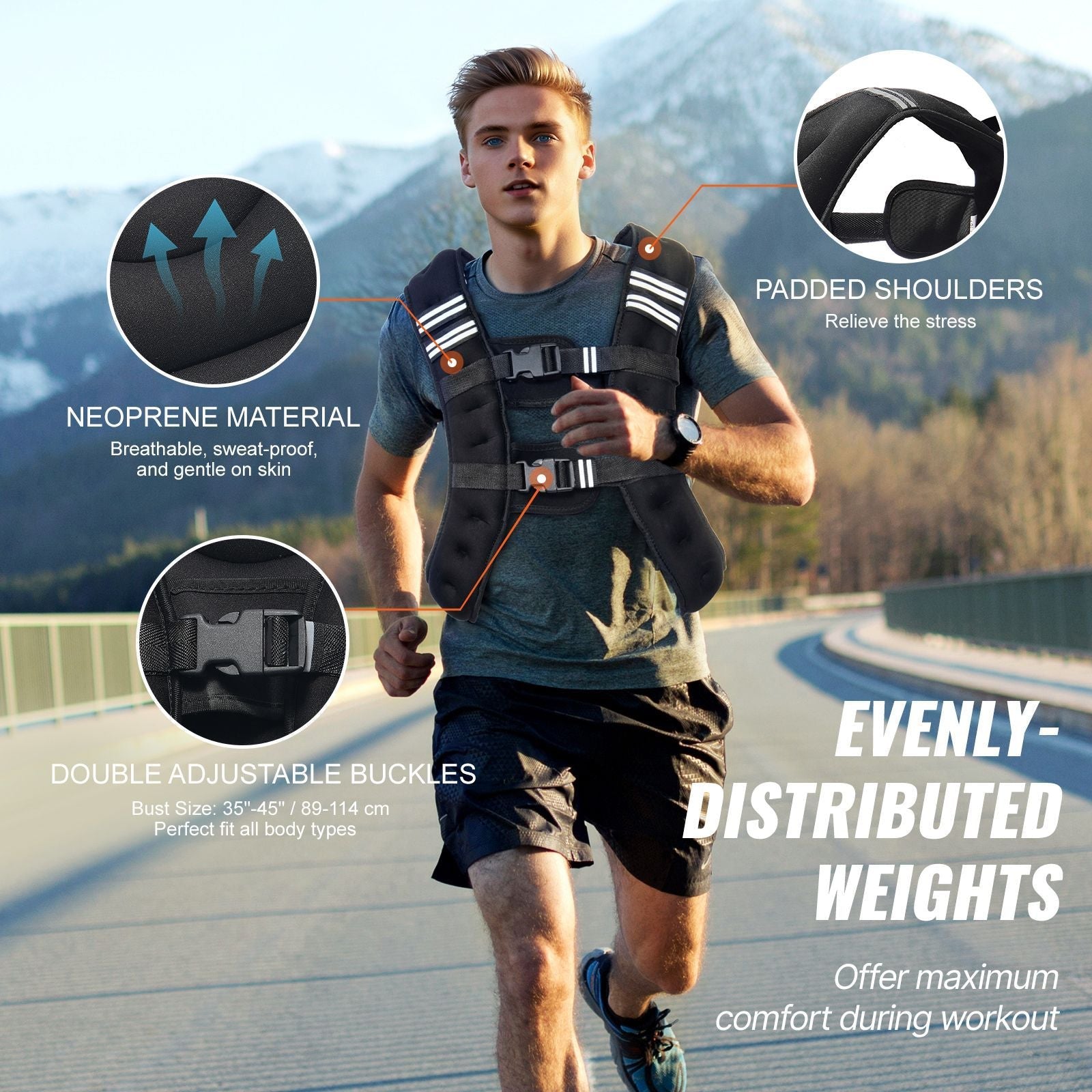 Berry Charmz 20 lbs weighted vest with reflective stripe, adjustable buckle for men and women, used for strength training and running.