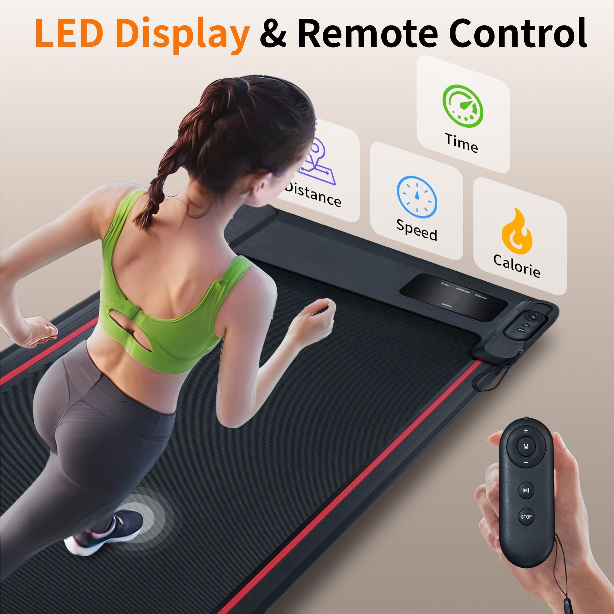Berry Charmz black and grey walking pad treadmill with 8° incline, remote, LED display, portable design, 2.5HP, 220 lb capacity
