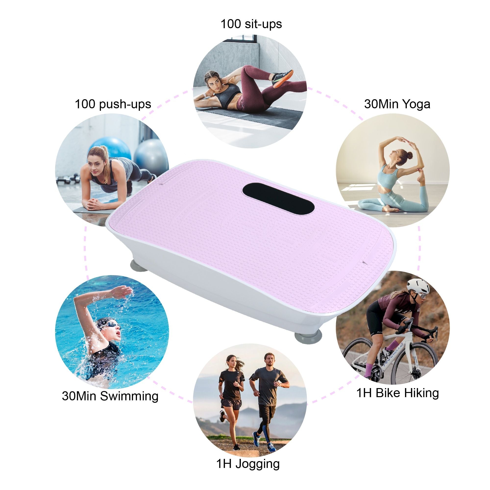 Pink Berry Charmz silent vibration platform for fitness and weight loss, with 10-frequency body-shaking massage machine for unisex use.