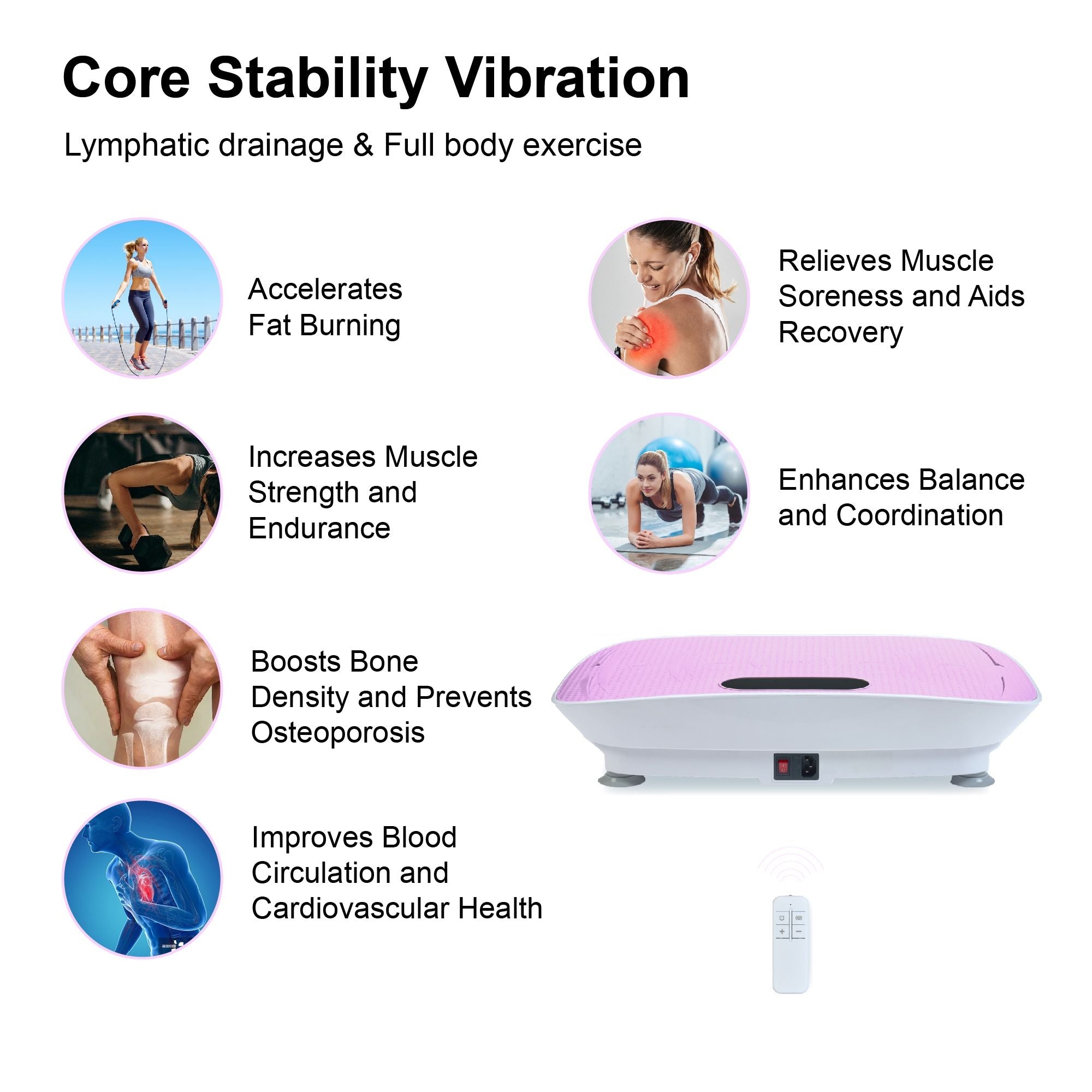 Pink Berry Charmz silent vibration platform for fitness, with 10-frequency body shaking massage for weight loss and fat burning.