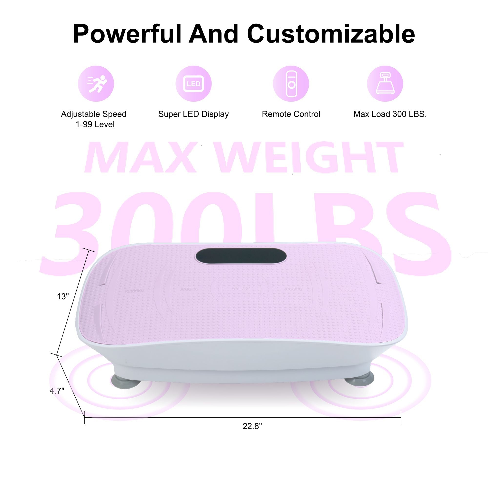 Pink Berry Charmz silent vibration platform for fitness and fat burning, with 10 adjustable massage frequencies for weight loss.