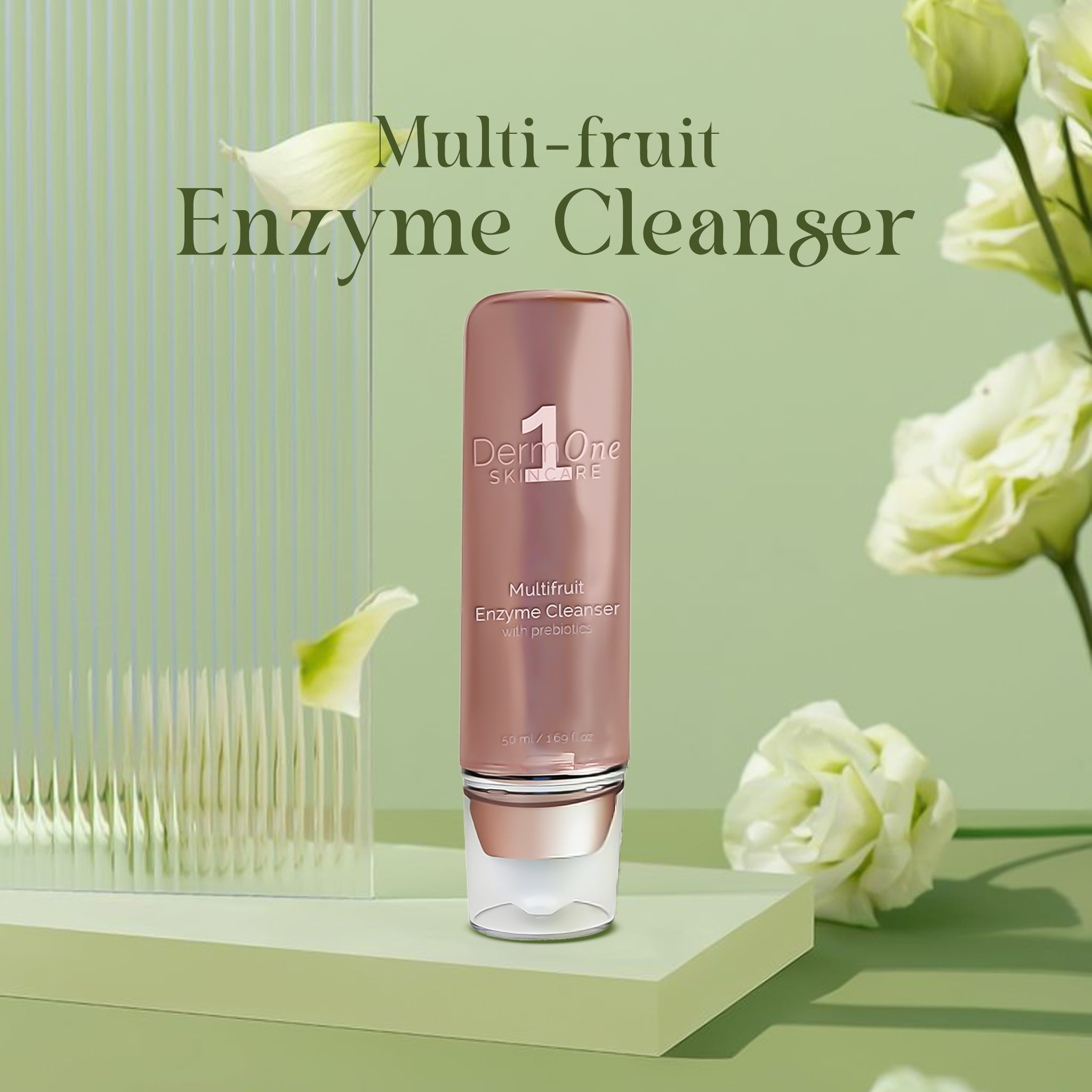 Best Clean Beauty Derm #1 Multi-Fruit Enzyme Facial Cleanser with Prebiotics in a 1.69 fl oz bottle, gentle skincare for radiant skin.