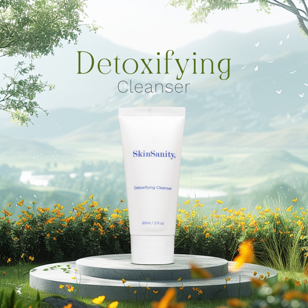 SkinSanity Detoxifying Facial Cleanser by Best Clean Beauty in a 2 fl oz bottle, showing the clear liquid and clean packaging.