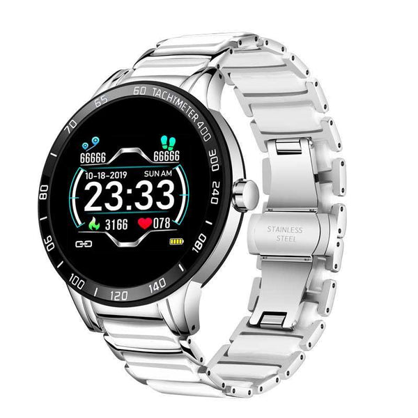 Stevvex luxury ceramic unisex smart watch with heart rate monitor, blood pressure tracker, ceramic strap, waterproof, fitness features.