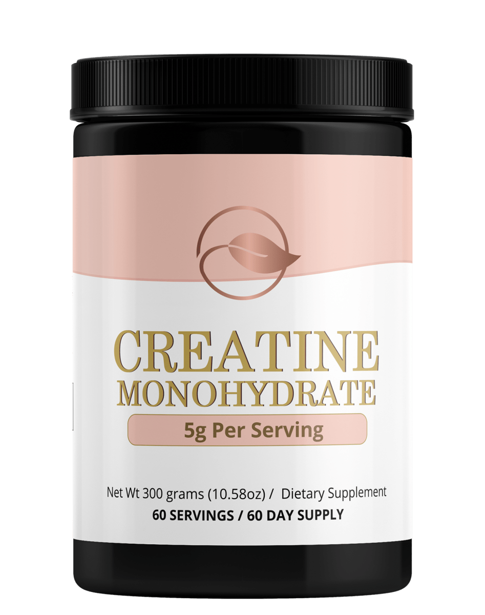 Bellawell Health creatine powder, high energy compound, showing a white powder in a clear container for muscle support and energy.