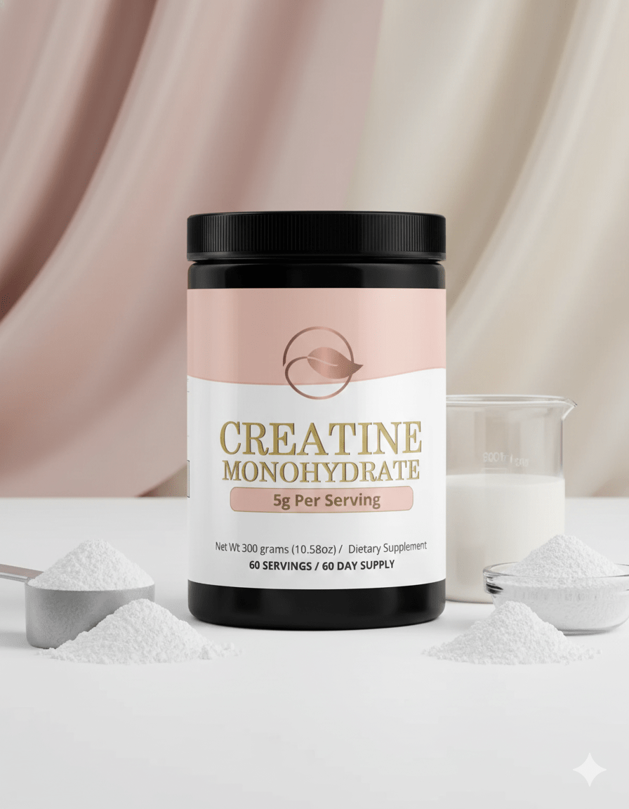Bellawell Health creatine powder high-energy supplement in a clear container, showing white powder inside.