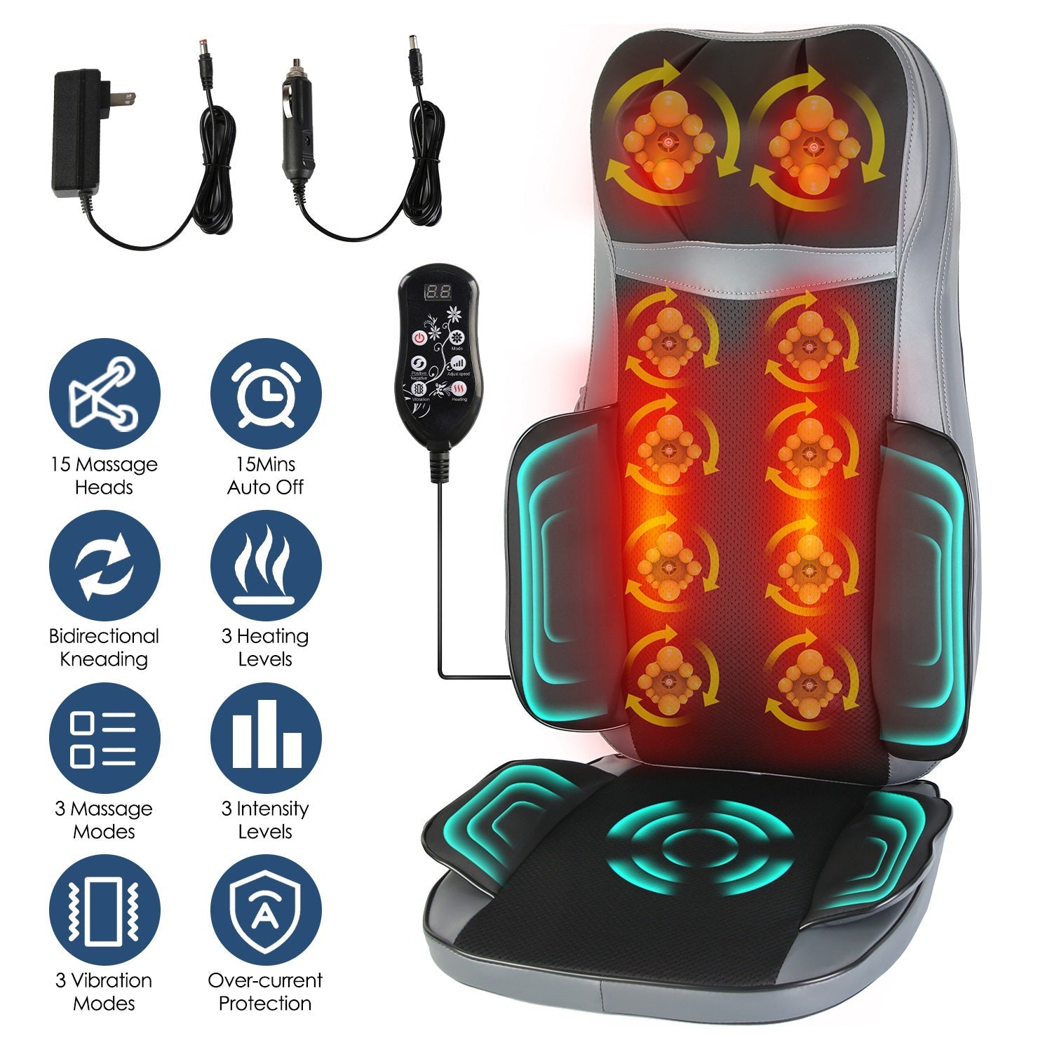 Gamba Beauty full body 3D kneading massage pads with adjustable straps and multiple massage nodes for relaxation.