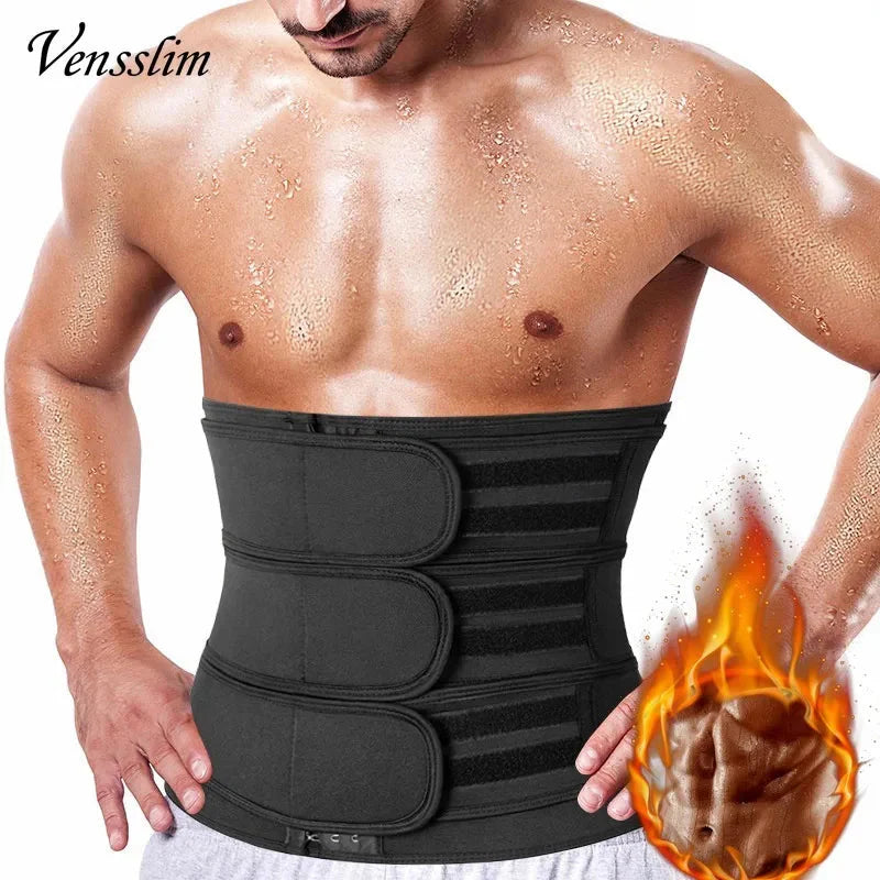 Black Dabfavshop men's waist trainer with zipper, size 2XL, slimming apparel for shaping and support.