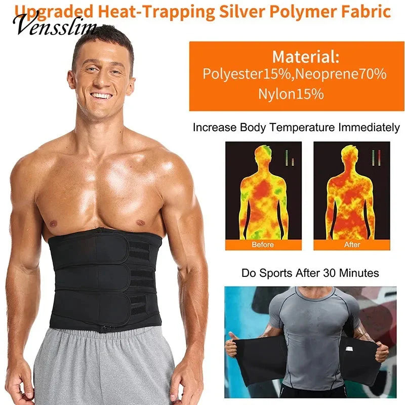 Black Dabfavshop waist trainer for men with zipper closure, designed for slimming and support, in a 2XL size.
