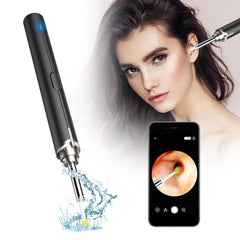 Black Intelligent Visual Ear Otoscope Inspection Tool for personal care, featuring a sleek design and built-in viewing camera.