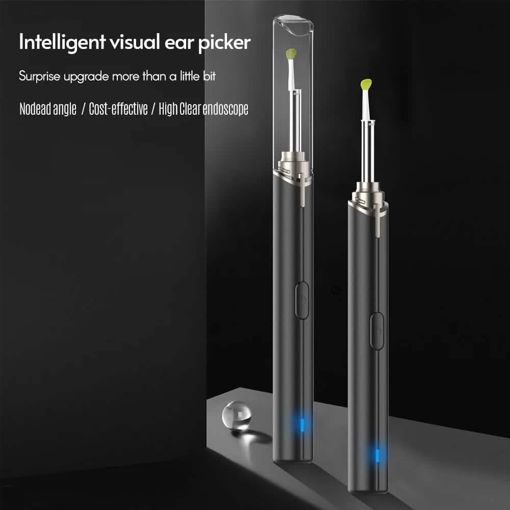 Black intelligent visual ear otoscope inspection tool for personal care, designed for safe and clear ear examinations.