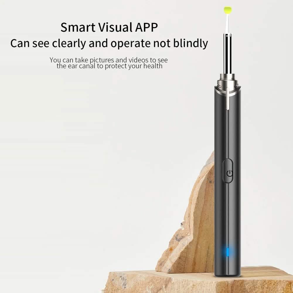 Black intelligent visual ear otoscope inspection tool for personal care, featuring a compact design and built-in camera for ear examination.
