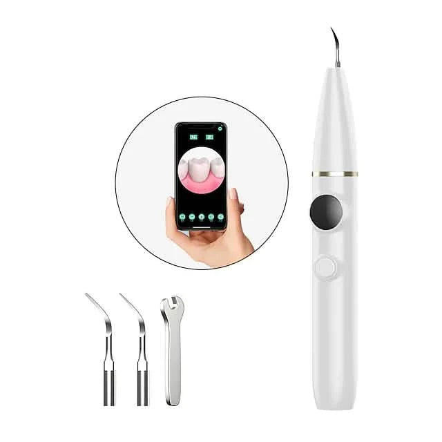 White DailySale ultrasonic teeth cleaner with ergonomic handle and brush head for effective dental hygiene.