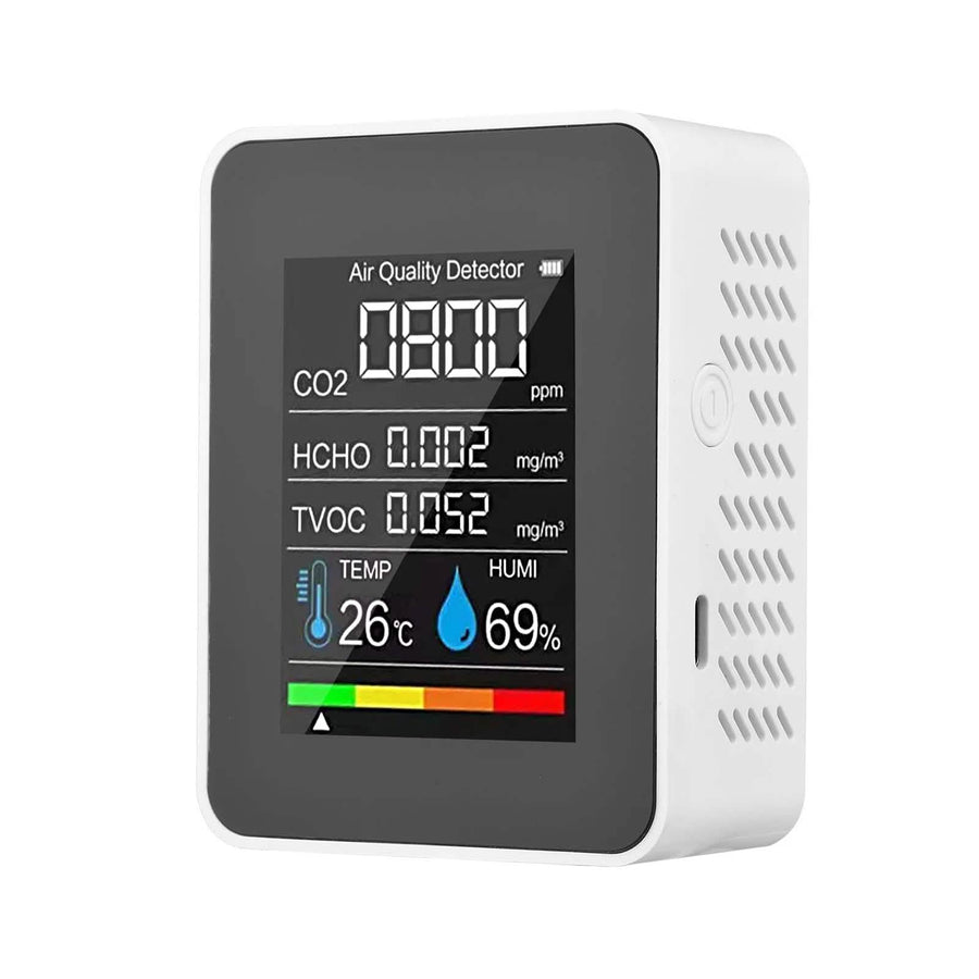 Black portable air quality monitor by DailySale showing digital display and sensor for health and wellness monitoring.