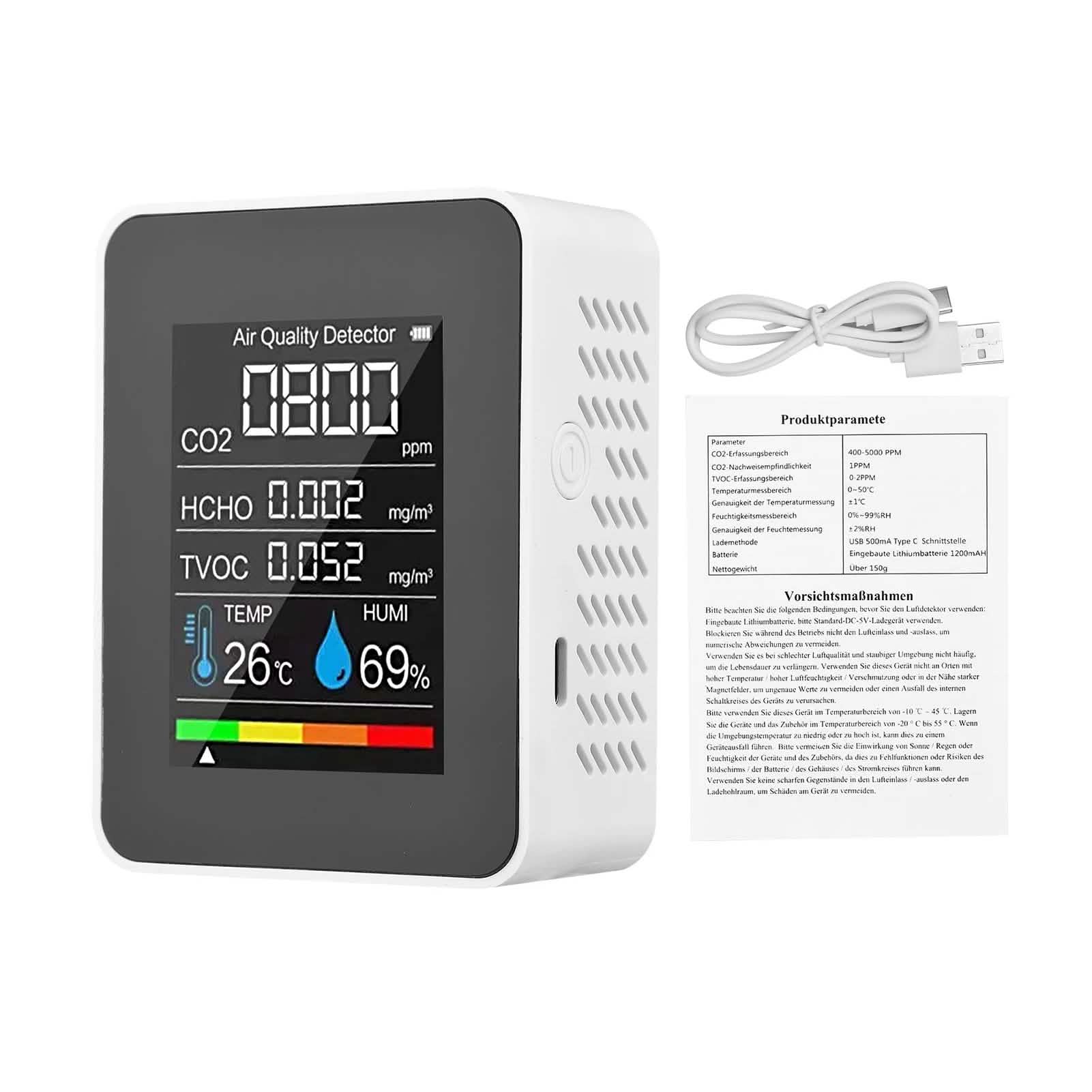 Black portable air quality monitor from DailySale for health and wellness, showing digital display and compact design.