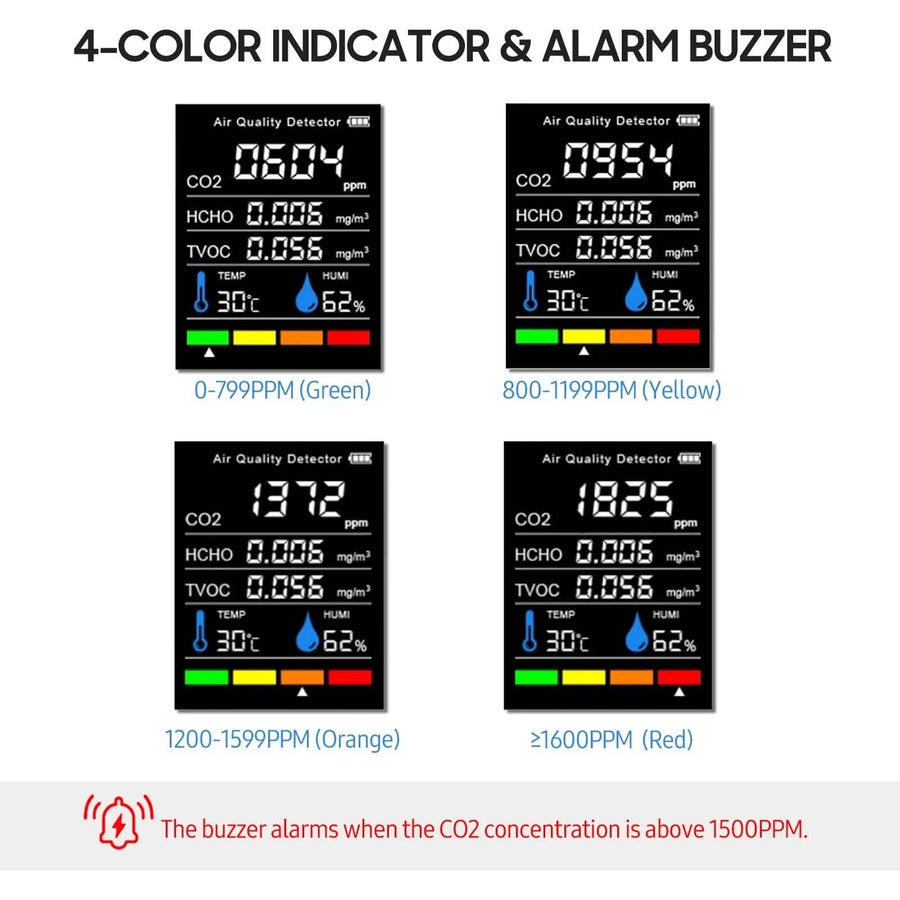 Black portable air quality monitor from DailySale, showing digital display and compact design for health and wellness monitoring.