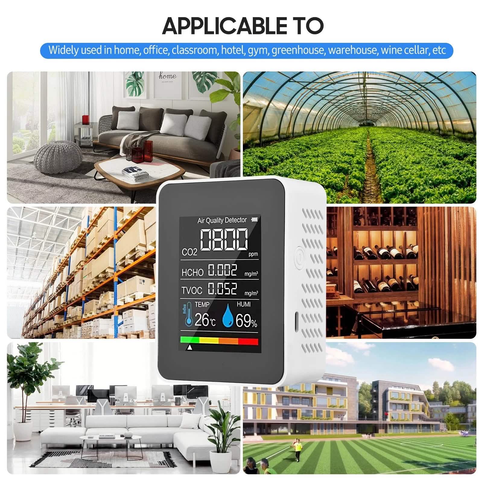 Black Portable Air Quality Monitor from DailySale, compact device for measuring air pollution and indoor air quality.