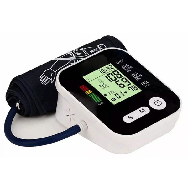 Automatic digital upper arm blood pressure cuff monitor by DailySale, showing the device with cuff and digital display for health measurement.