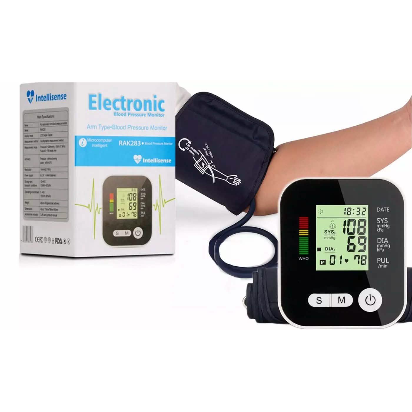 Automatic digital upper arm blood pressure monitor by DailySale with cuff and display for health and wellness use.