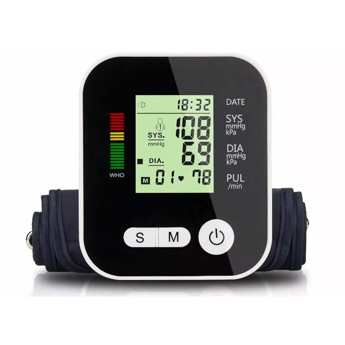 Automatic digital upper arm blood pressure cuff monitor by DailySale, showing the device with cuff and digital display for health monitoring.