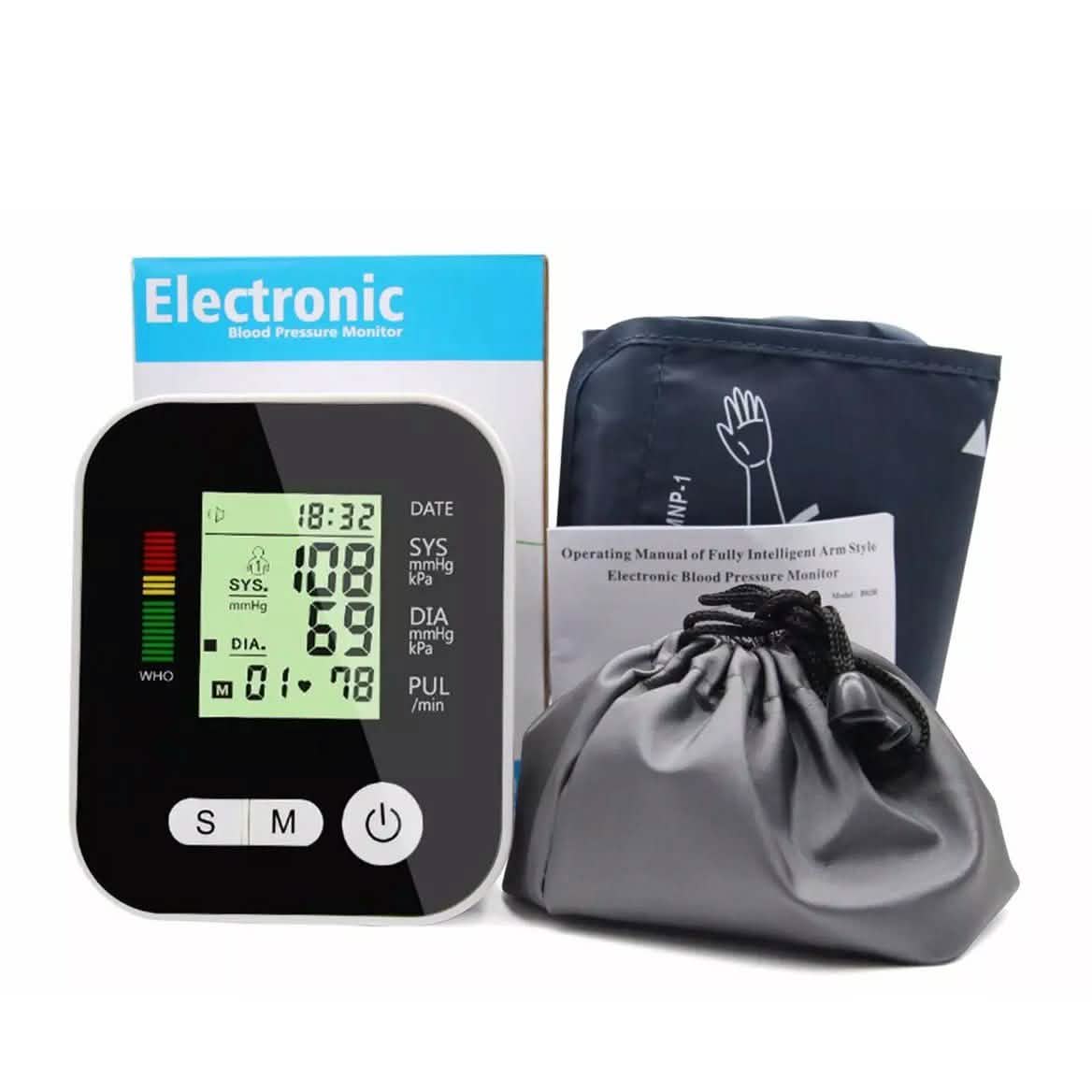 Automatic digital upper arm blood pressure monitor by DailySale, showing cuff and digital display for health and wellness.