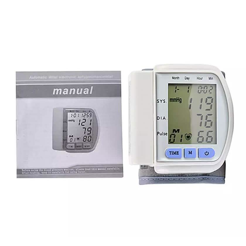 LCD digital automatic wrist blood pressure monitor by DailySale, portable electronic health device for accurate BP readings.