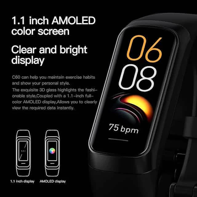 Black DailySale C60 Smart Watch with 1.1-inch display, fitness tracking, and Bluetooth connectivity.