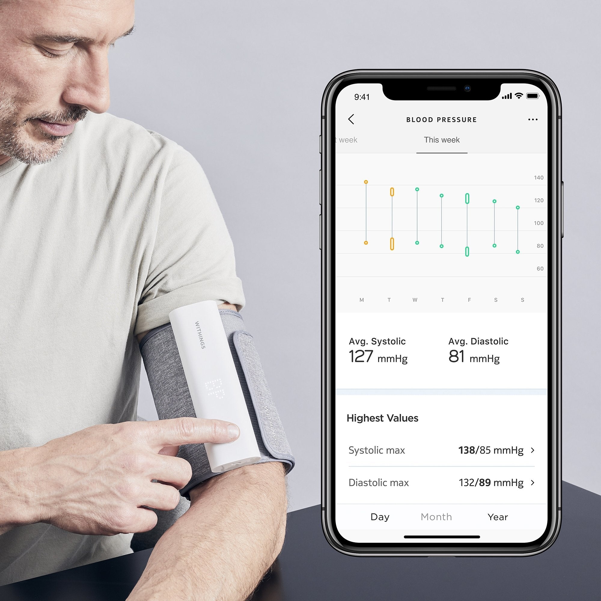 Medisitis Withings wireless upper arm blood pressure monitor with cuff and digital display for accurate blood pressure readings