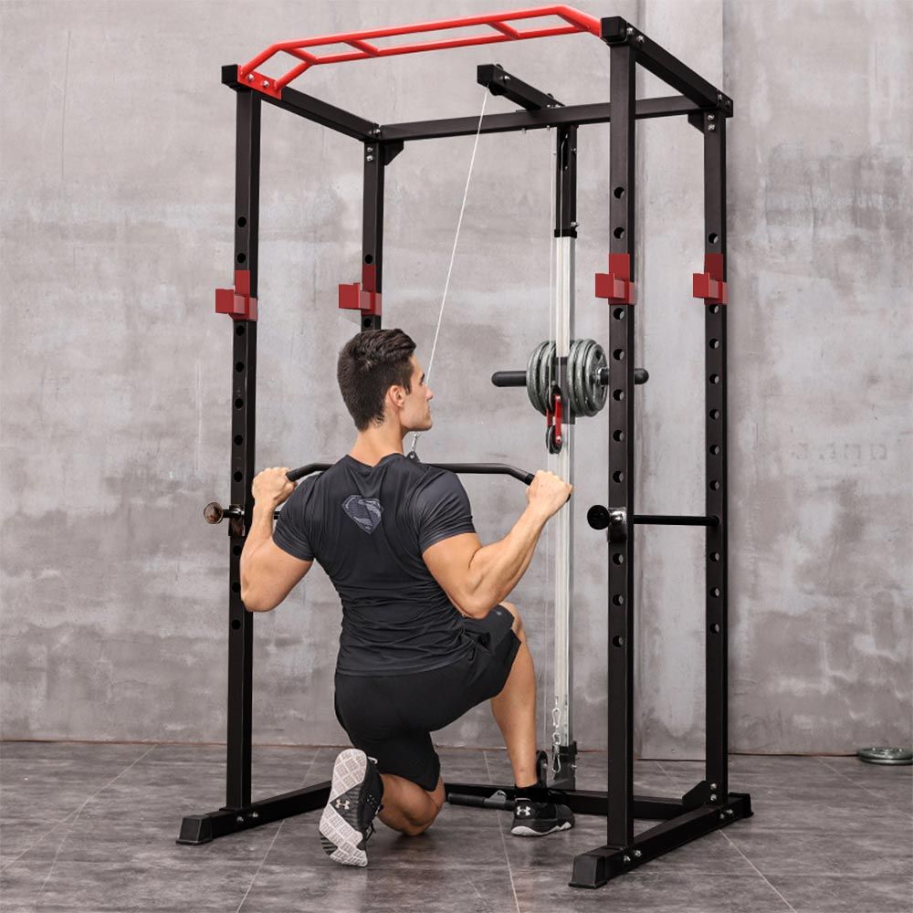 Berry Charmz multi-functional power cage with adjustable pull-up and squat rack, sturdy steel frame for comprehensive home fitness.