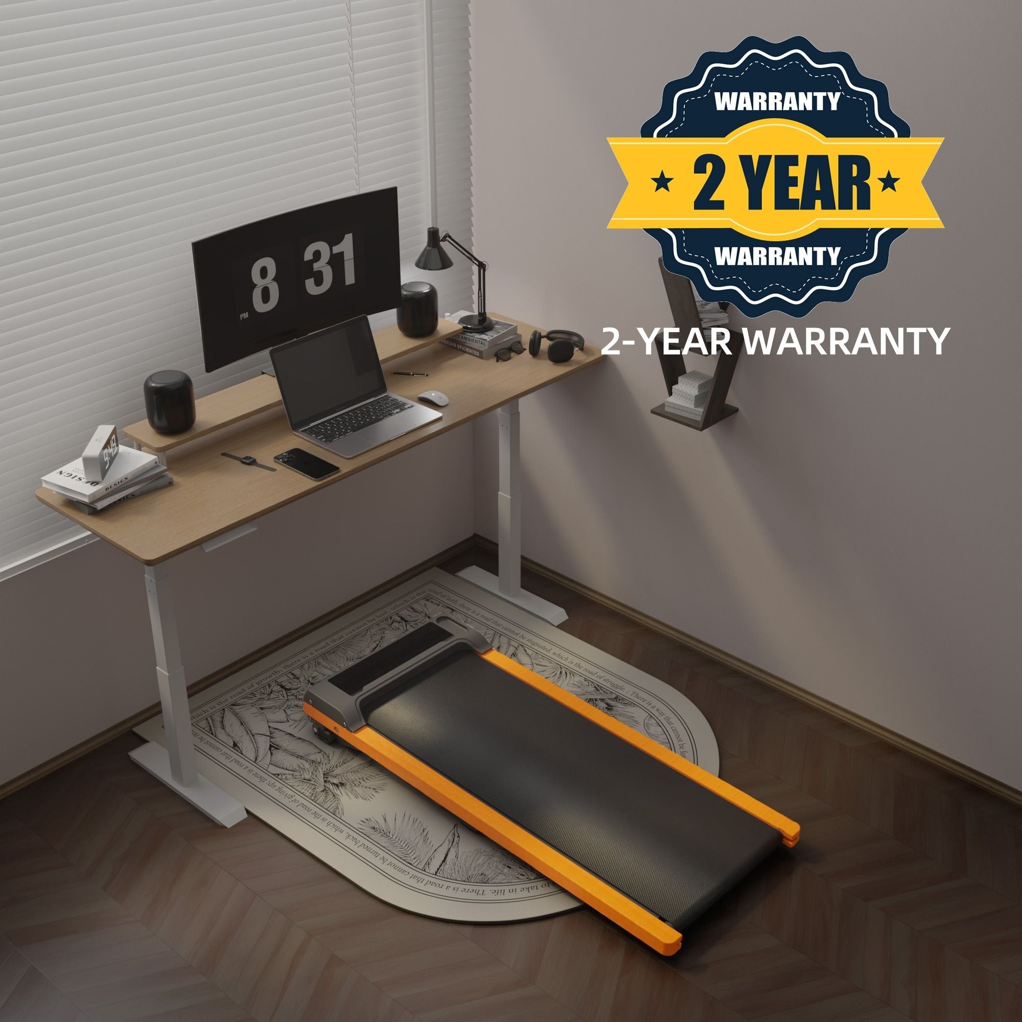 Berry Charmz 6% incline walking pad treadmill with LED display, compact design, upright stand, and 220 lbs capacity for home or office.