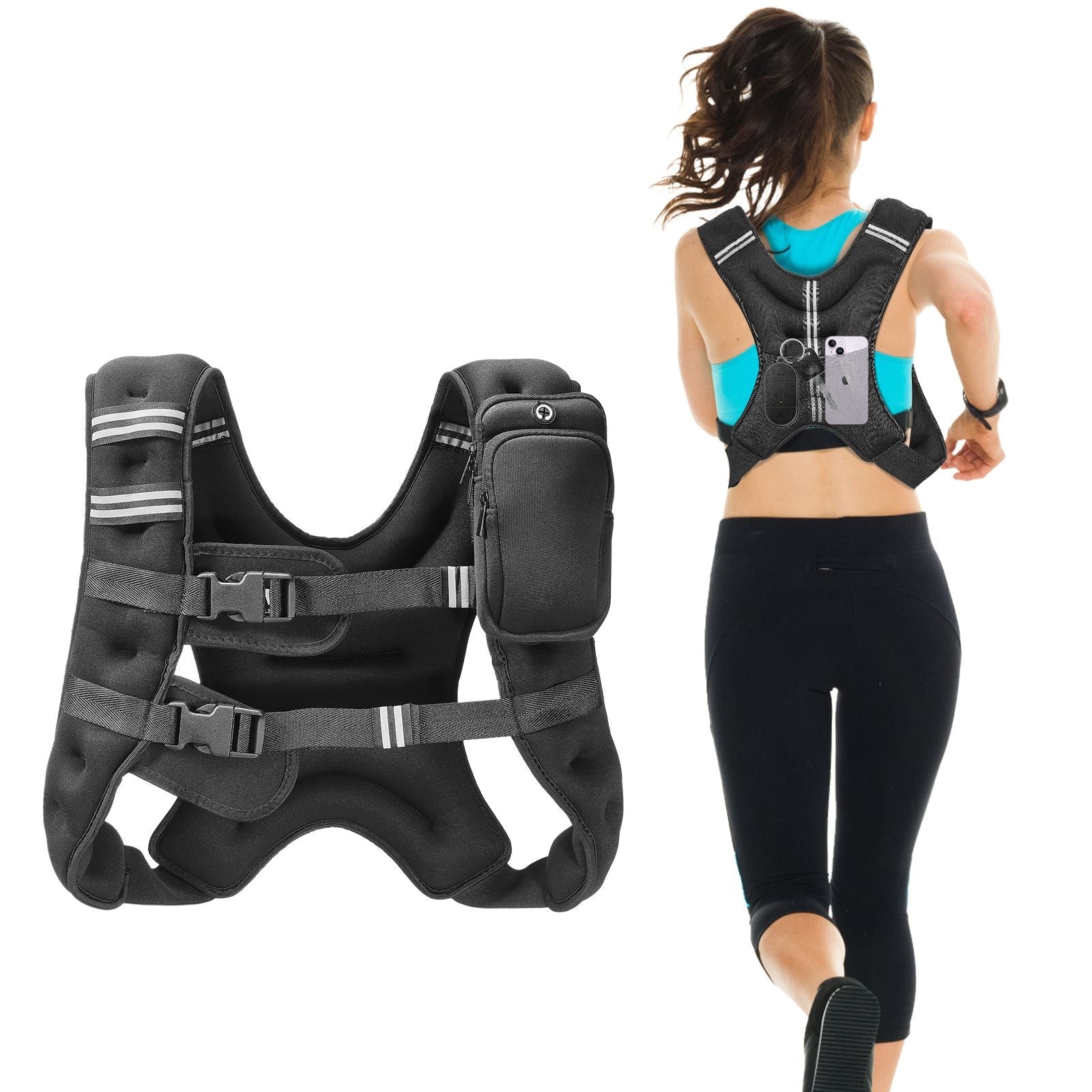Berry Charmz 16 lb weighted vest with reflective stripe, adjustable buckle, ideal for strength training, running, and fitness.