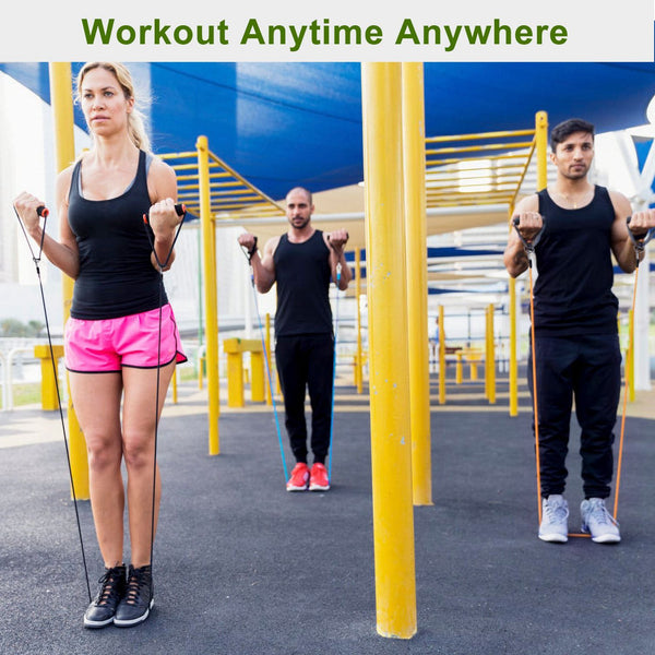Berry Charmz 11-piece resistance bands set with handles, door anchor, ankle straps for fitness, yoga, Pilates, and physical training.