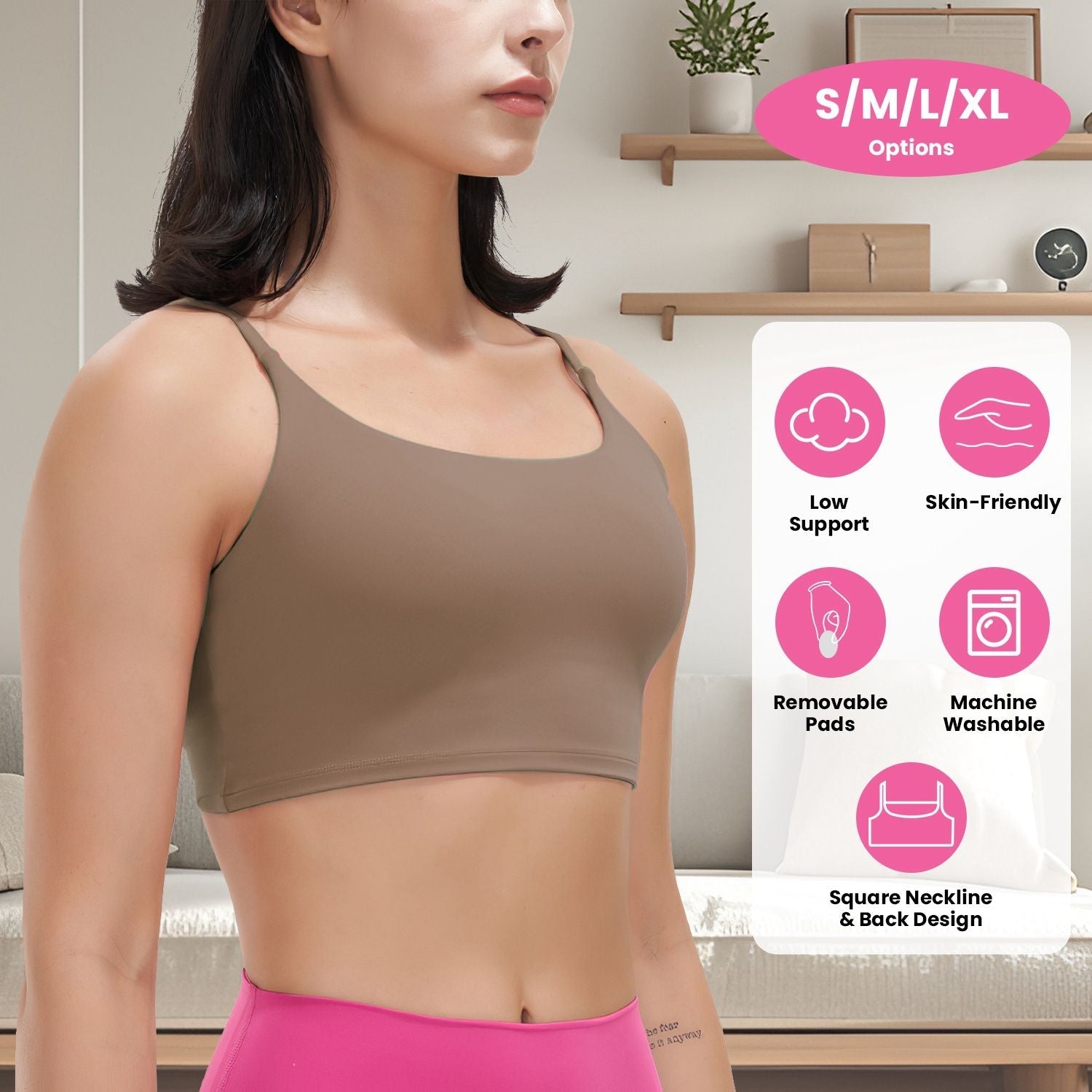 Berry Charmz women's strap sport bra with padded, strappy design, square neck, low-impact fitness crop top for activewear.