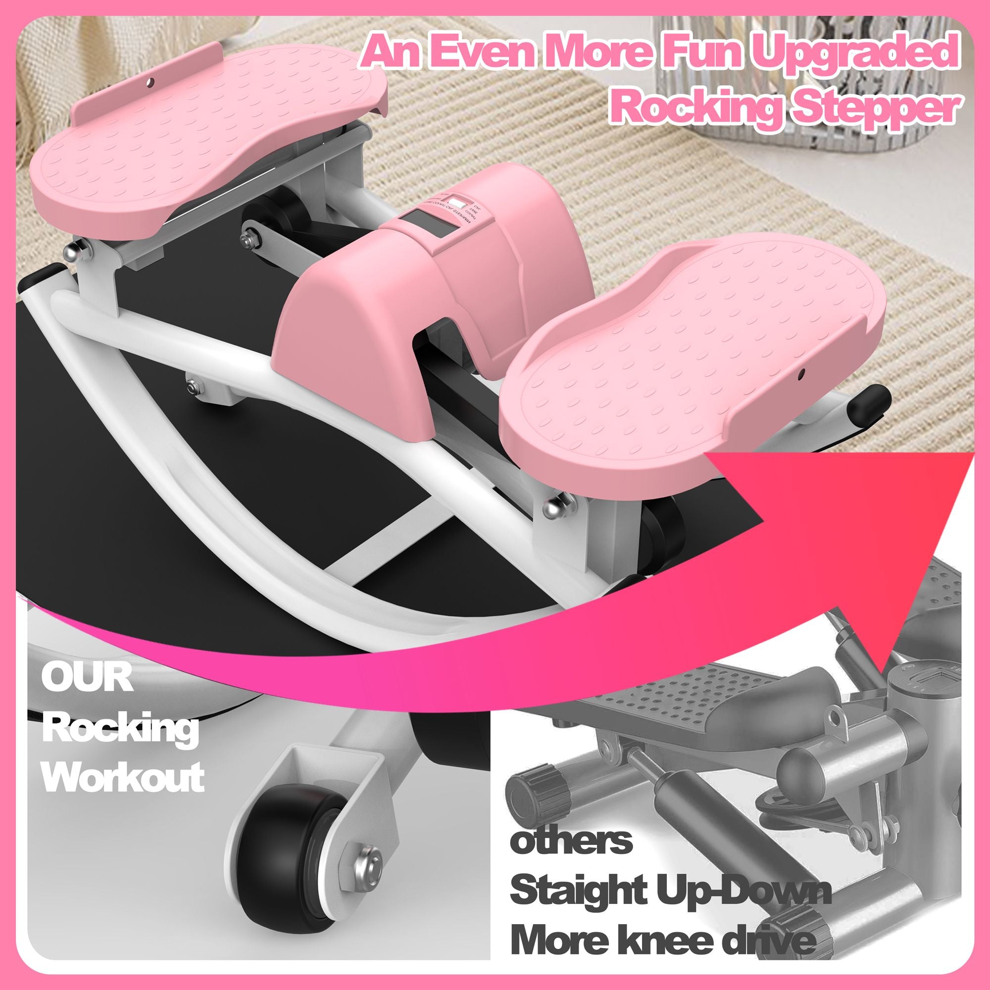 Berry Charmz lateral stepper machine with resistance bands, anti-slip mat, and LCD monitor for home workouts and cardio exercise.