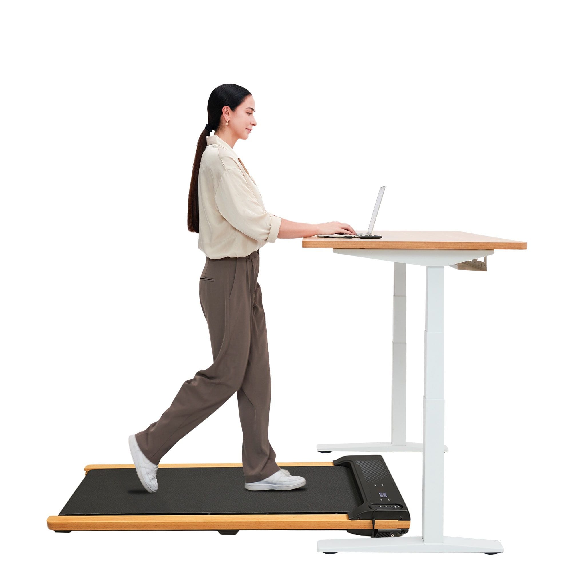 Berry Charmz 6% incline walking pad treadmill with LED display, compact design, upright stand, and 220 lbs capacity for home or office use.
