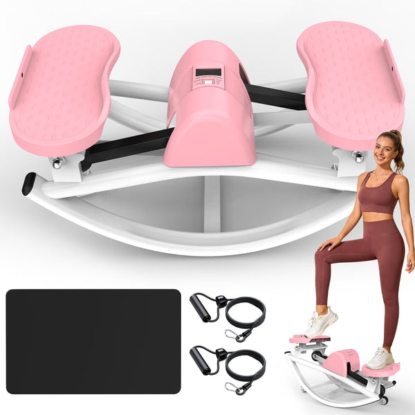 Berry Charmz lateral stepper machine with resistance bands, anti-slip mat, and LCD monitor for home workout exercise.