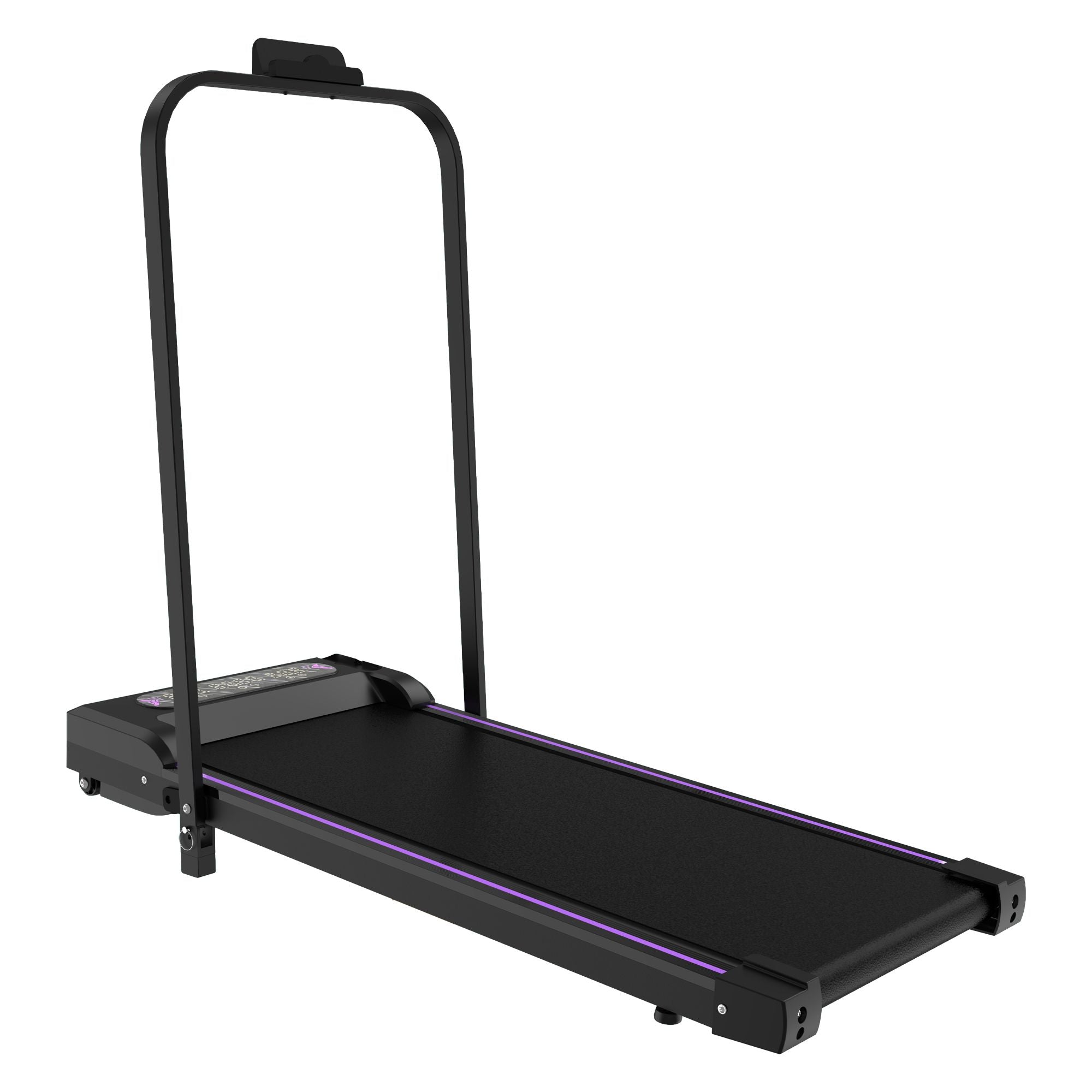 Black under desk treadmill by Berry Charmz with LED display, handle, remote control, and portable design for home and office walking.