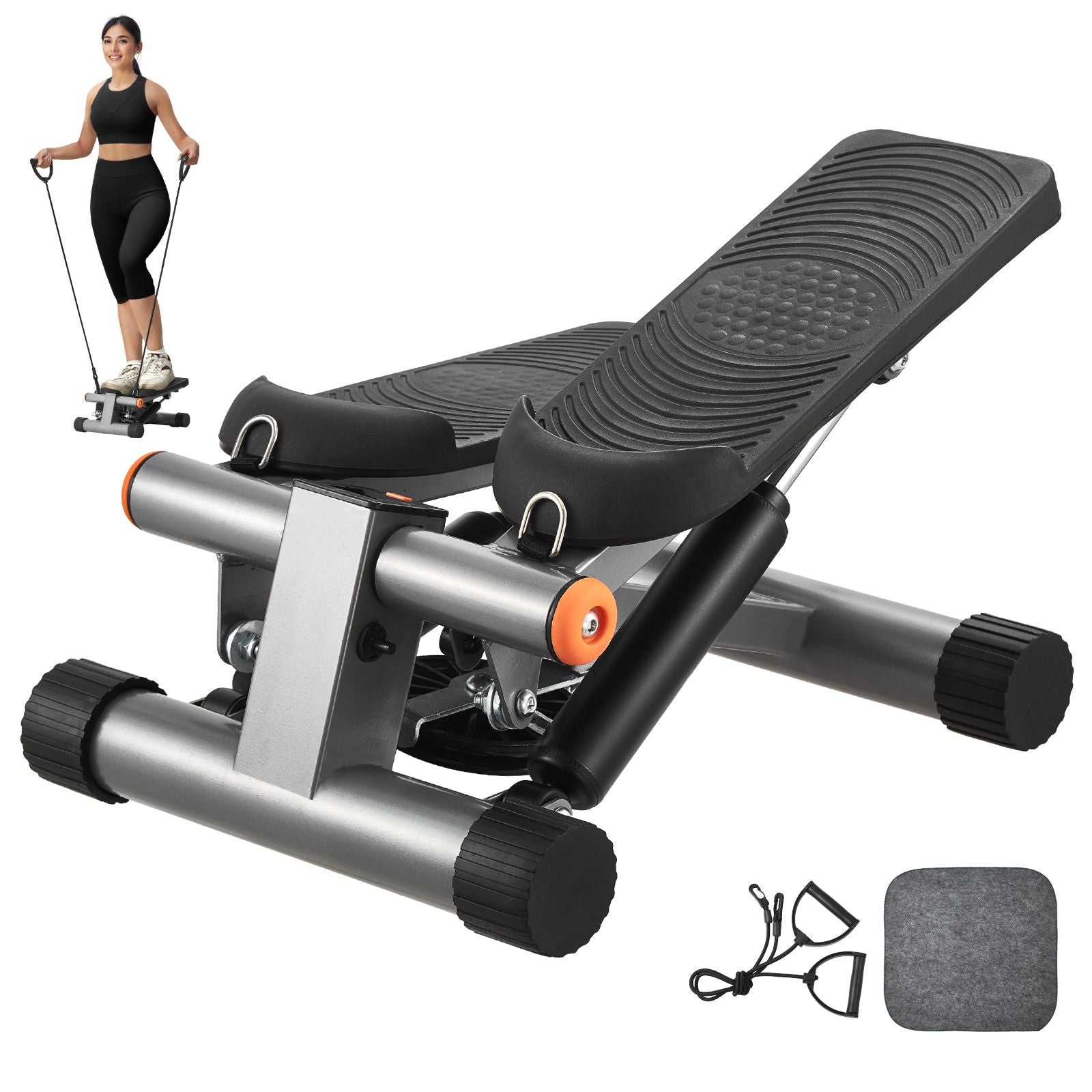 Berry Charmz mini stair stepper with hydraulic resistance bands, LCD monitor, for full-body cardio workouts at home.